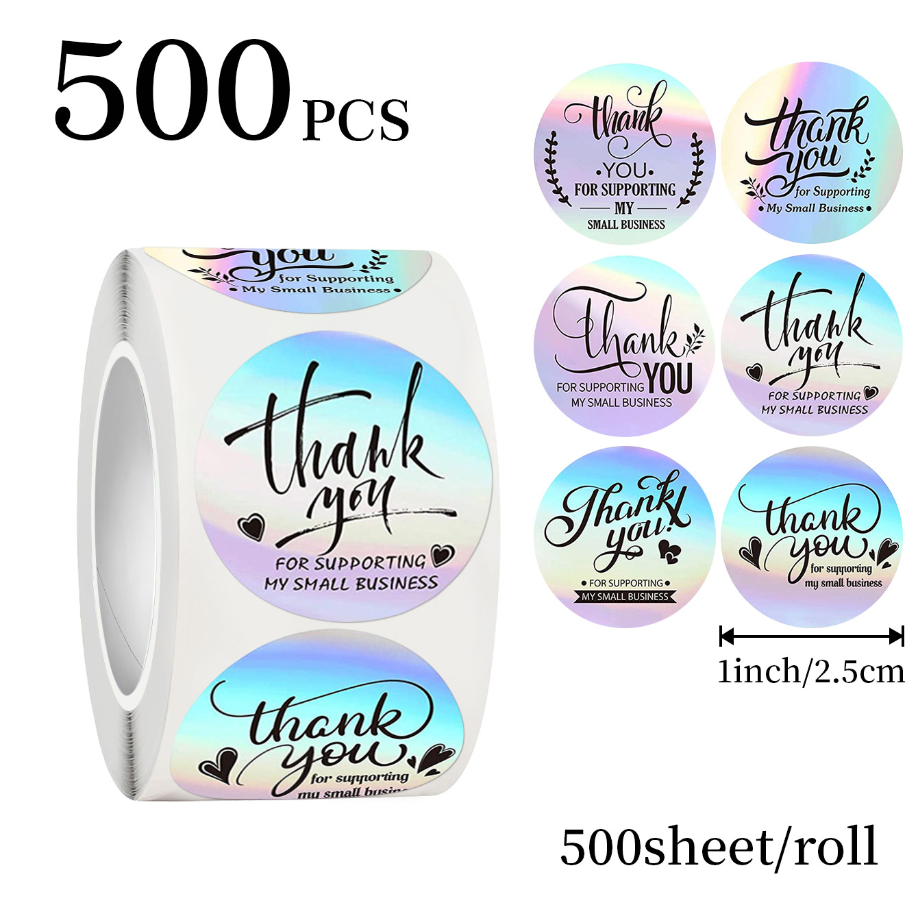 Wedding Souvenir - JCAC 500pcs/roll 1 Inch Holographic Thank