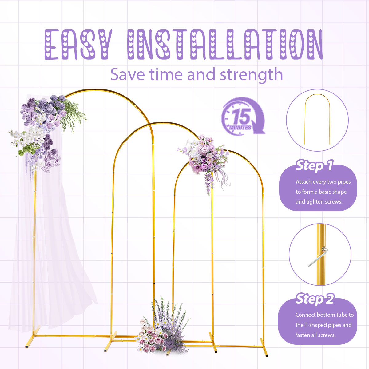 3Pack Golden Metal Arch Kits,  - огляд і ціна Wedding Balloon Arch